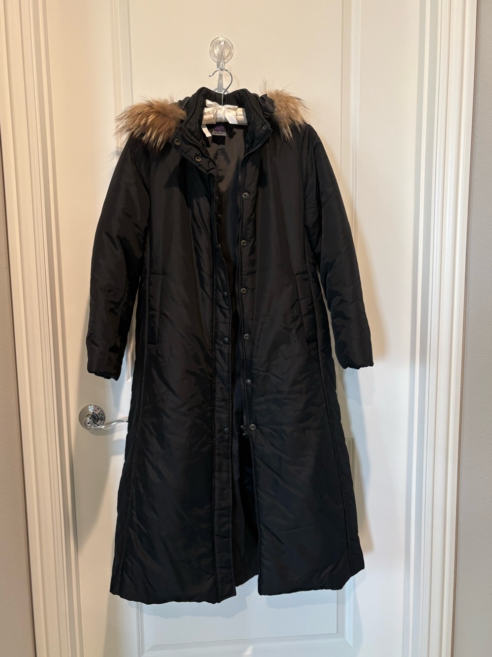 Long Black Puffer Coat with Faux Fur Hood
